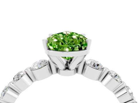 White gold Pear Cut Solitaire Peridot Ring with Pave Band and Four-Prong Setting_4