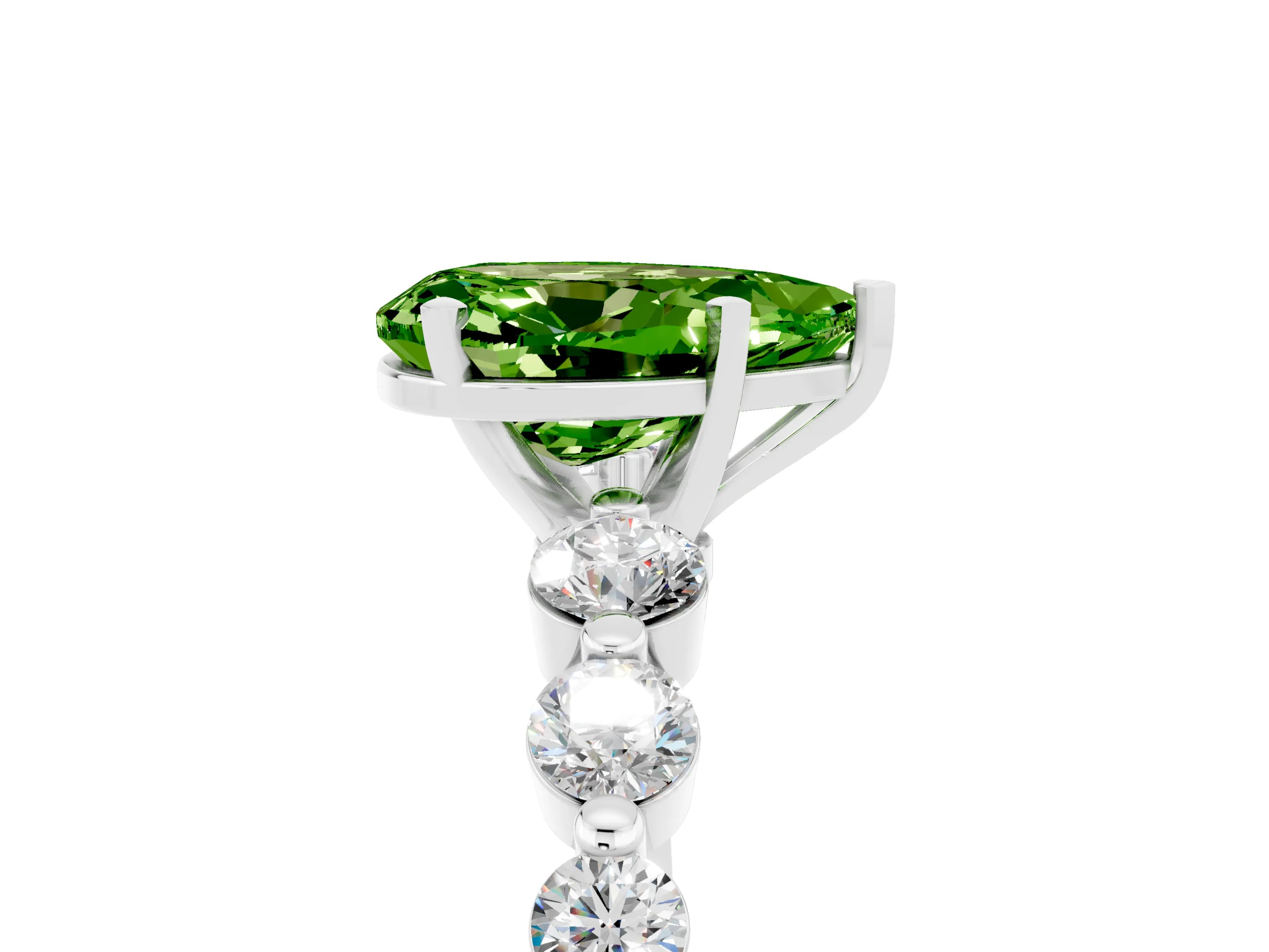 White gold Pear Cut Solitaire Peridot Ring with Pave Band and Four-Prong Setting_5