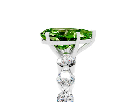 White gold Pear Cut Solitaire Peridot Ring with Pave Band and Four-Prong Setting_5