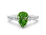 White gold Pear Cut Solitaire Peridot Ring with Pave Band and Four-Prong Setting