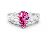 White gold Pear Cut Solitaire Pink Sapphire Leaf-Inspired Vine Band Ring with Prong Setting_24