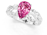 White gold Pear Cut Solitaire Pink Sapphire Leaf-Inspired Vine Band Ring with Prong Setting_25