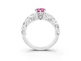 White gold Pear Cut Solitaire Pink Sapphire Leaf-Inspired Vine Band Ring with Prong Setting_27