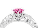 White gold Pear Cut Solitaire Pink Sapphire Leaf-Inspired Vine Band Ring with Prong Setting_28
