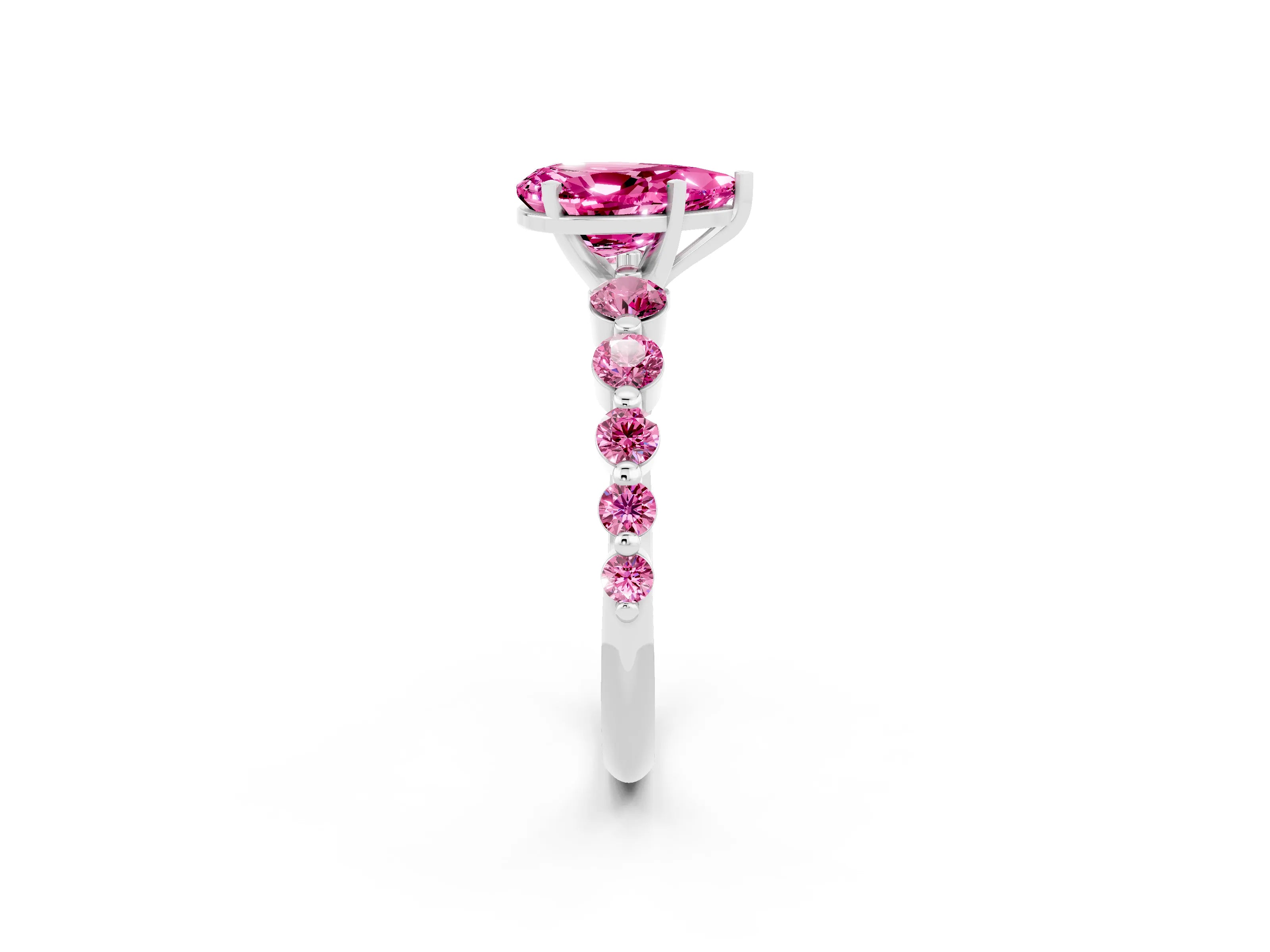White gold Pear Cut Solitaire Pink Sapphire Ring with Pave Band and Four-Prong Setting_2