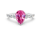 White gold Pear Cut Solitaire Pink Sapphire Ring with Pave Band and Four-Prong Setting_24