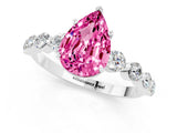 White gold Pear Cut Solitaire Pink Sapphire Ring with Pave Band and Four-Prong Setting_25