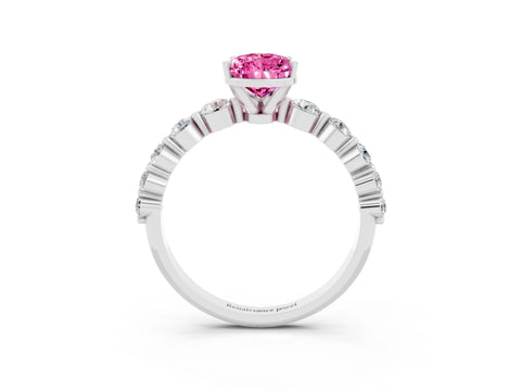White gold Pear Cut Solitaire Pink Sapphire Ring with Pave Band and Four-Prong Setting_27