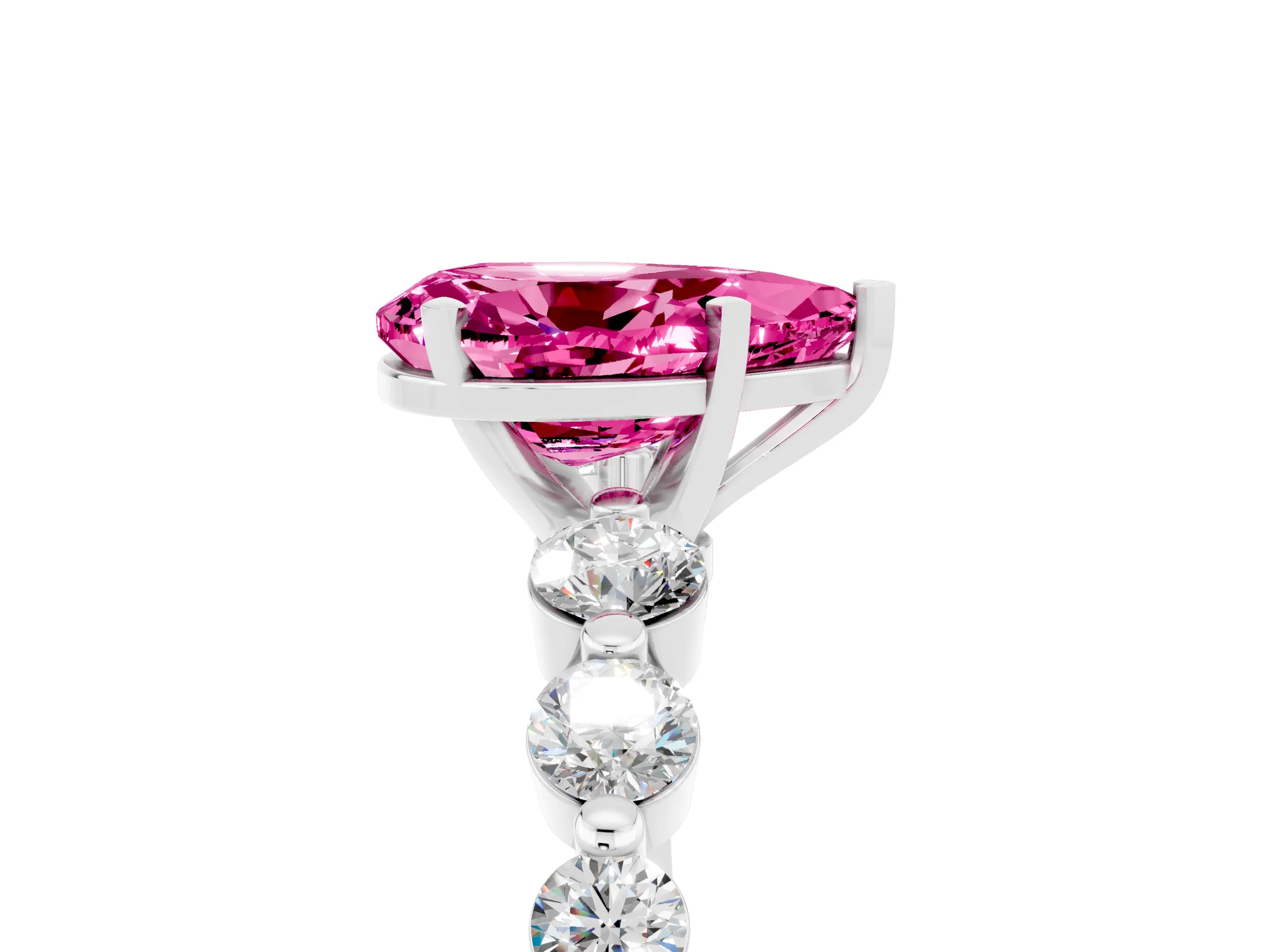 White gold Pear Cut Solitaire Pink Sapphire Ring with Pave Band and Four-Prong Setting_29