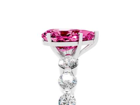 White gold Pear Cut Solitaire Pink Sapphire Ring with Pave Band and Four-Prong Setting_29