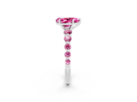 White gold Pear Cut Solitaire Pink Sapphire Ring with Pave Band and Four-Prong Setting_2