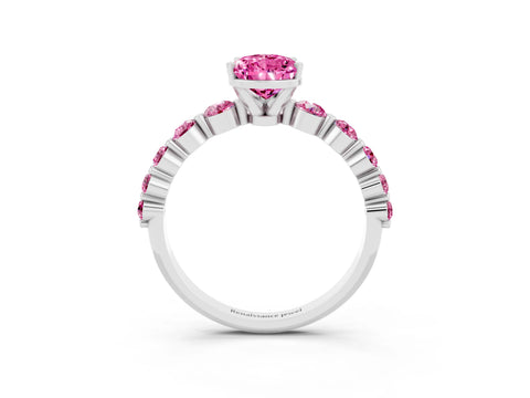 White gold Pear Cut Solitaire Pink Sapphire Ring with Pave Band and Four-Prong Setting_3