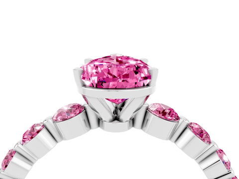 White gold Pear Cut Solitaire Pink Sapphire Ring with Pave Band and Four-Prong Setting_4
