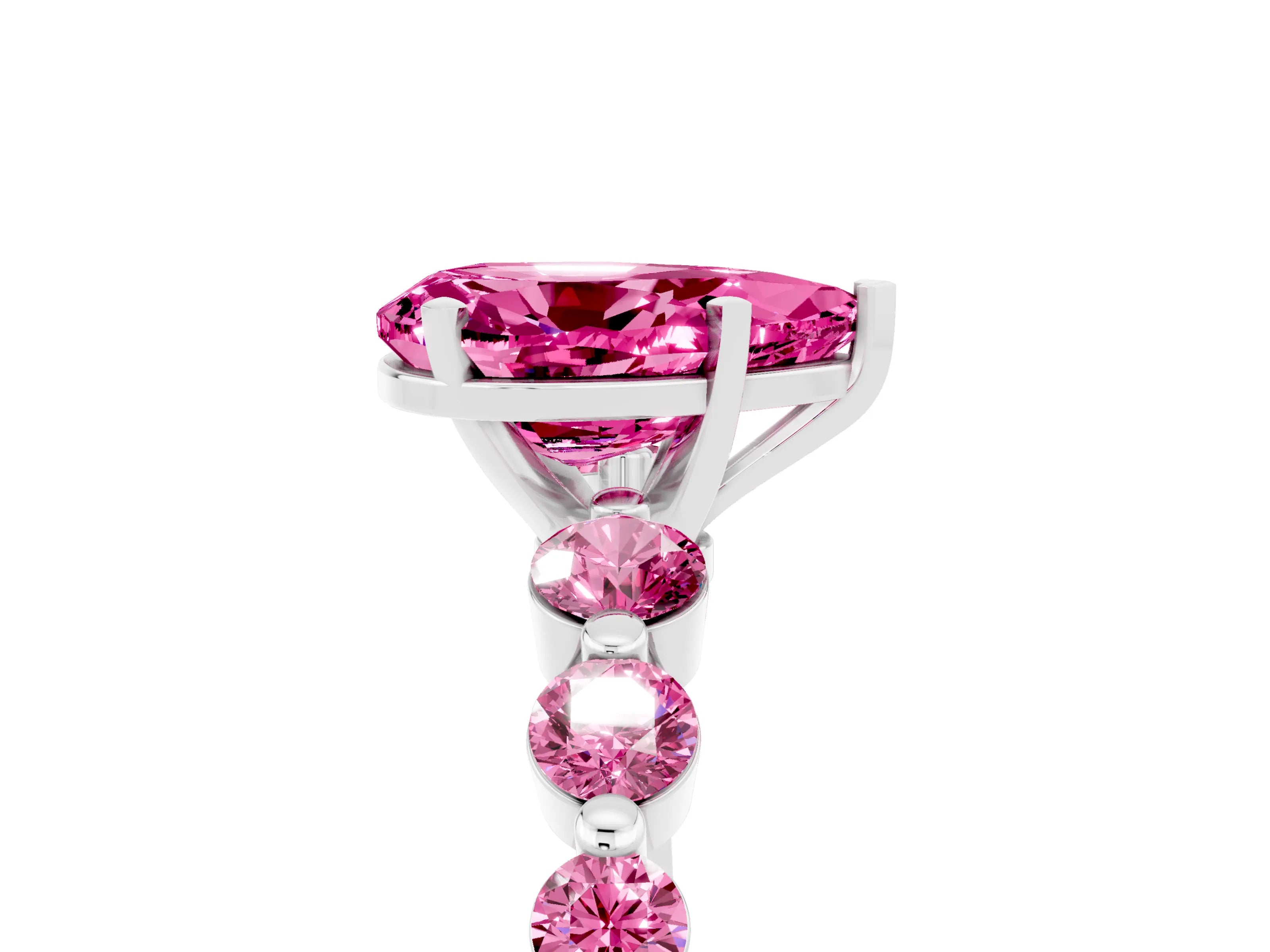 White gold Pear Cut Solitaire Pink Sapphire Ring with Pave Band and Four-Prong Setting_5