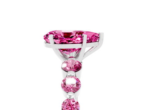 White gold Pear Cut Solitaire Pink Sapphire Ring with Pave Band and Four-Prong Setting_5