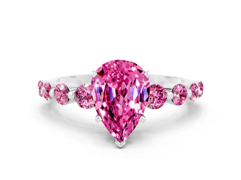 White gold Pear Cut Solitaire Pink Sapphire Ring with Pave Band and Four-Prong Setting
