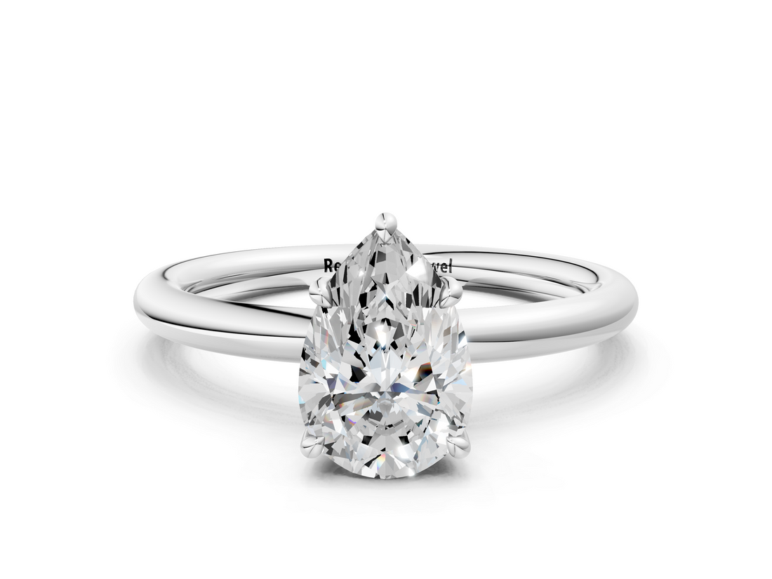 White gold Pear Cut Solitaire Ring with Thin Band and Four-Prong Setting_49