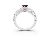 White gold Pear Cut Solitaire Ruby Leaf-Inspired Vine Band Ring with Prong Setting_3