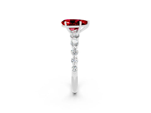 White gold Pear Cut Solitaire Ruby Ring with Pave Band and Four-Prong Setting_2
