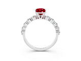 White gold Pear Cut Solitaire Ruby Ring with Pave Band and Four-Prong Setting_3