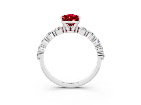 White gold Pear Cut Solitaire Ruby Ring with Pave Band and Four-Prong Setting_3