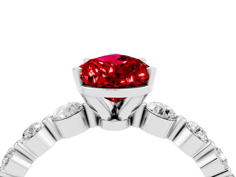 White gold Pear Cut Solitaire Ruby Ring with Pave Band and Four-Prong Setting_4