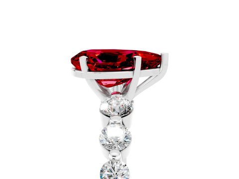 White gold Pear Cut Solitaire Ruby Ring with Pave Band and Four-Prong Setting_5