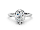 White gold Pear Cut Solitaire Split Shank Pave Diamond Engagement Ring with Four-Prong Setting_393