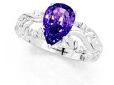White gold Pear Cut Solitaire Tanzanite Leaf-Inspired Vine Band Ring with Prong Setting_1