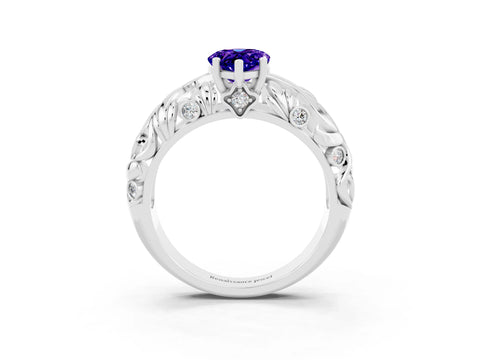 White gold Pear Cut Solitaire Tanzanite Leaf-Inspired Vine Band Ring with Prong Setting_3