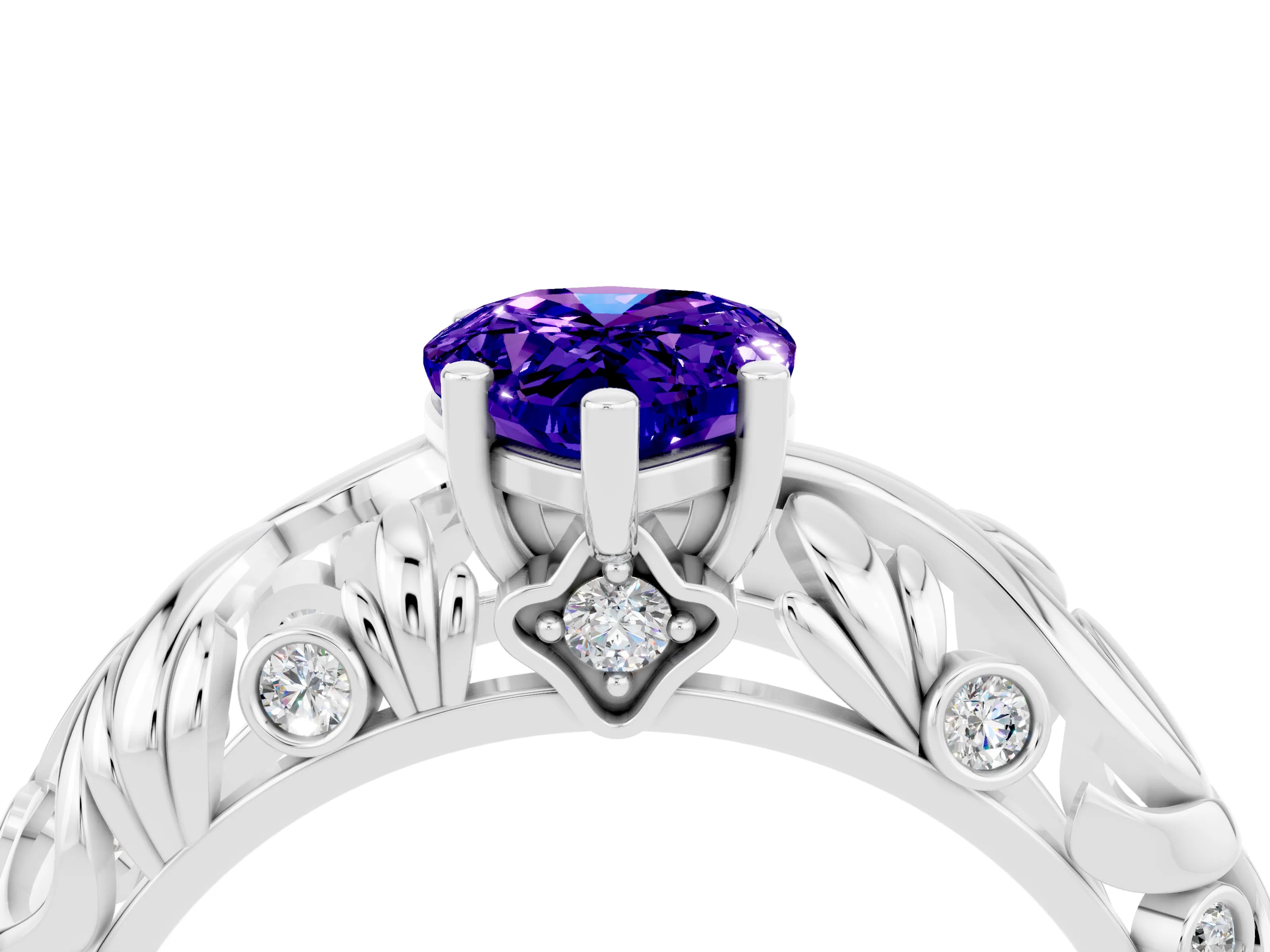 White gold Pear Cut Solitaire Tanzanite Leaf-Inspired Vine Band Ring with Prong Setting_4