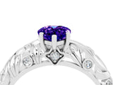 White gold Pear Cut Solitaire Tanzanite Leaf-Inspired Vine Band Ring with Prong Setting_4