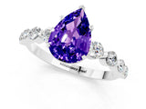White gold Pear Cut Solitaire Tanzanite Ring with Pave Band and Four-Prong Setting_1