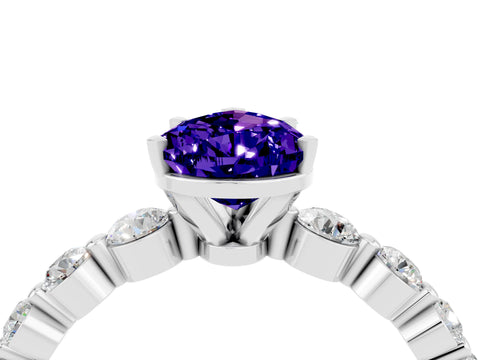White gold Pear Cut Solitaire Tanzanite Ring with Pave Band and Four-Prong Setting_4