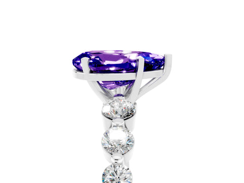 White gold Pear Cut Solitaire Tanzanite Ring with Pave Band and Four-Prong Setting_5