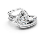 White gold Pear Cut Solitaire Tension-Set Diamond Split Shank Ring_437