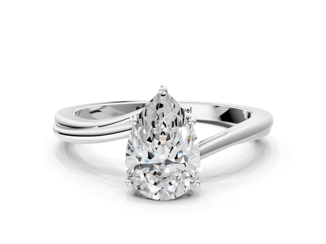 White gold Pear Cut Solitaire Twist Band Ring with Four-Prong Setting_46