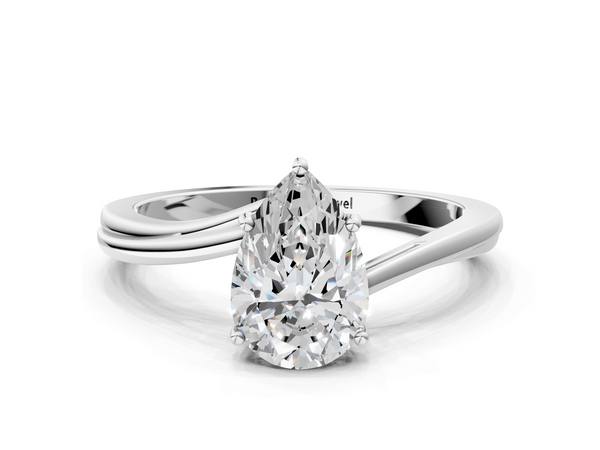 White gold Pear Cut Solitaire Twist Band Ring with Four-Prong Setting
