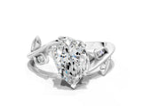 White gold Pear Cut Solitaire Twist Engagement Ring with Leaf Accents and Prong Setting_19