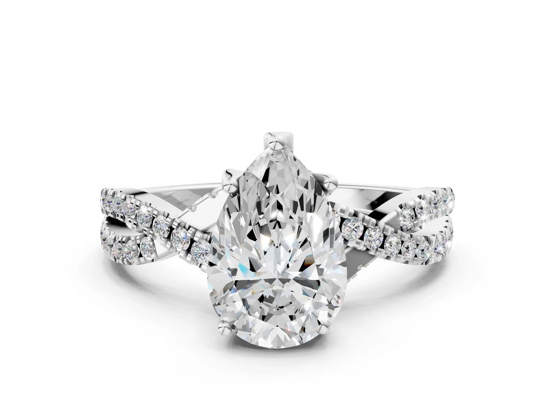 White gold Pear Cut Solitaire Twist Pave Diamond Engagement Ring with Prong Setting_173