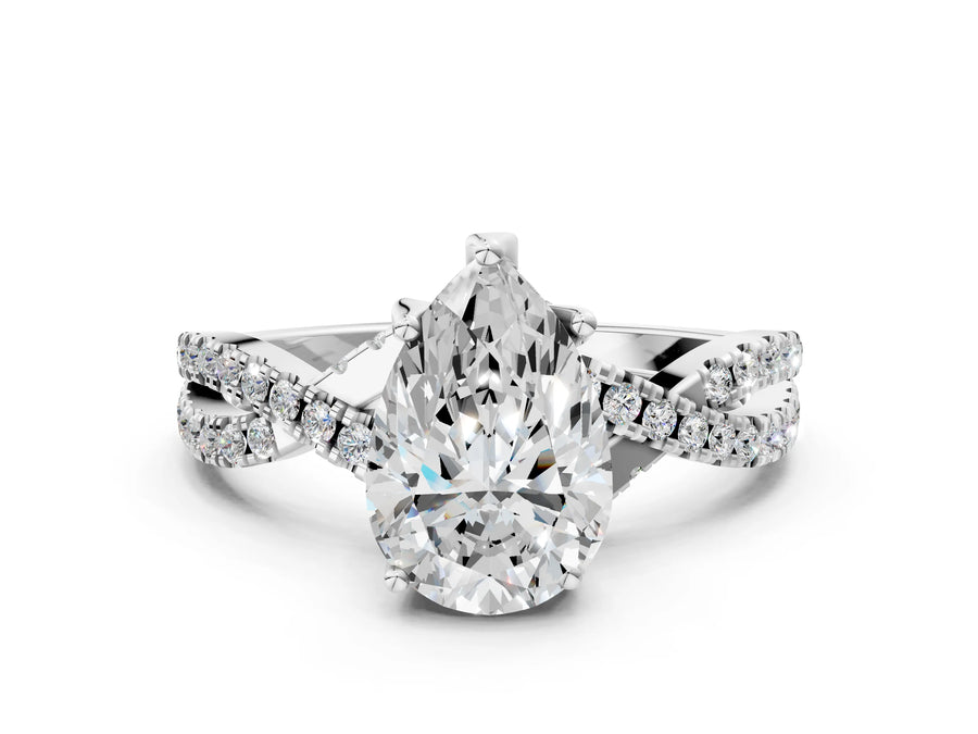 White gold Round Solitaire Twist Pave Diamond Engagement Ring with Prong Setting