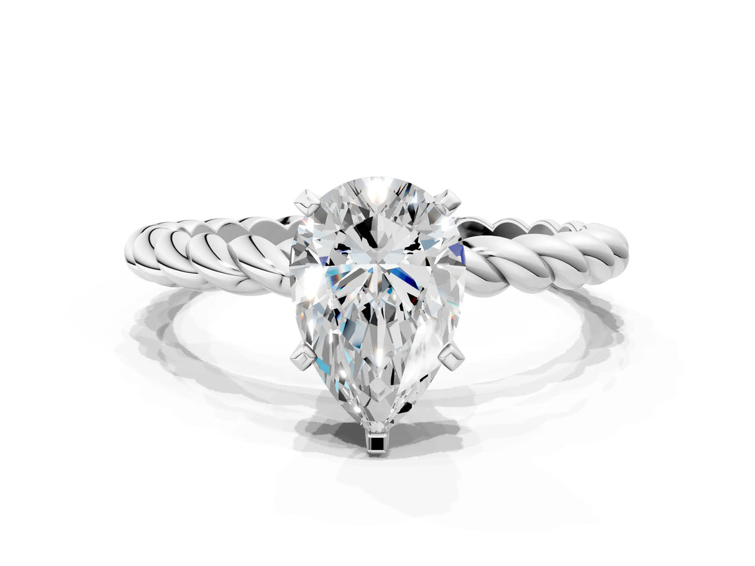 White gold Pear Cut Solitaire Twisted Band with Four-Prong Setting_125