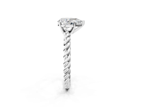 White gold Pear Cut Solitaire Twisted Band with Four-Prong Setting