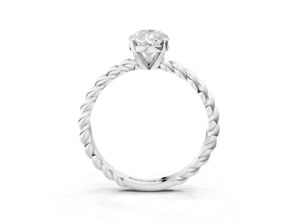 White gold Pear Cut Solitaire Twisted Band with Four-Prong Setting