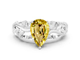 White gold Pear Cut Solitaire Yellow Sapphire Leaf-Inspired Vine Band Ring with Prong Setting_24