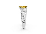 White gold Pear Cut Solitaire Yellow Sapphire Leaf-Inspired Vine Band Ring with Prong Setting_26