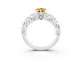 White gold Pear Cut Solitaire Yellow Sapphire Leaf-Inspired Vine Band Ring with Prong Setting_27
