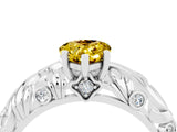 White gold Pear Cut Solitaire Yellow Sapphire Leaf-Inspired Vine Band Ring with Prong Setting_28