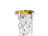 White gold Pear Cut Solitaire Yellow Sapphire Leaf-Inspired Vine Band Ring with Prong Setting_29
