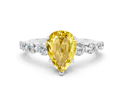 White gold Pear Cut Solitaire Yellow Sapphire Ring with Pave Band and Four-Prong Setting_24